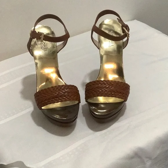 NEW Michael Kors High Heel Shoes - Camel Braided leather - Picture 4 of 10